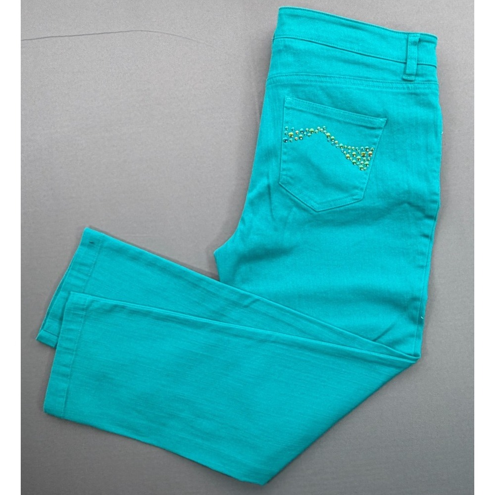 Jones New York Sport Petite Pants Aqua Green Rhinestone Stretch NWT | Womens 10P - Picture 2 of 15